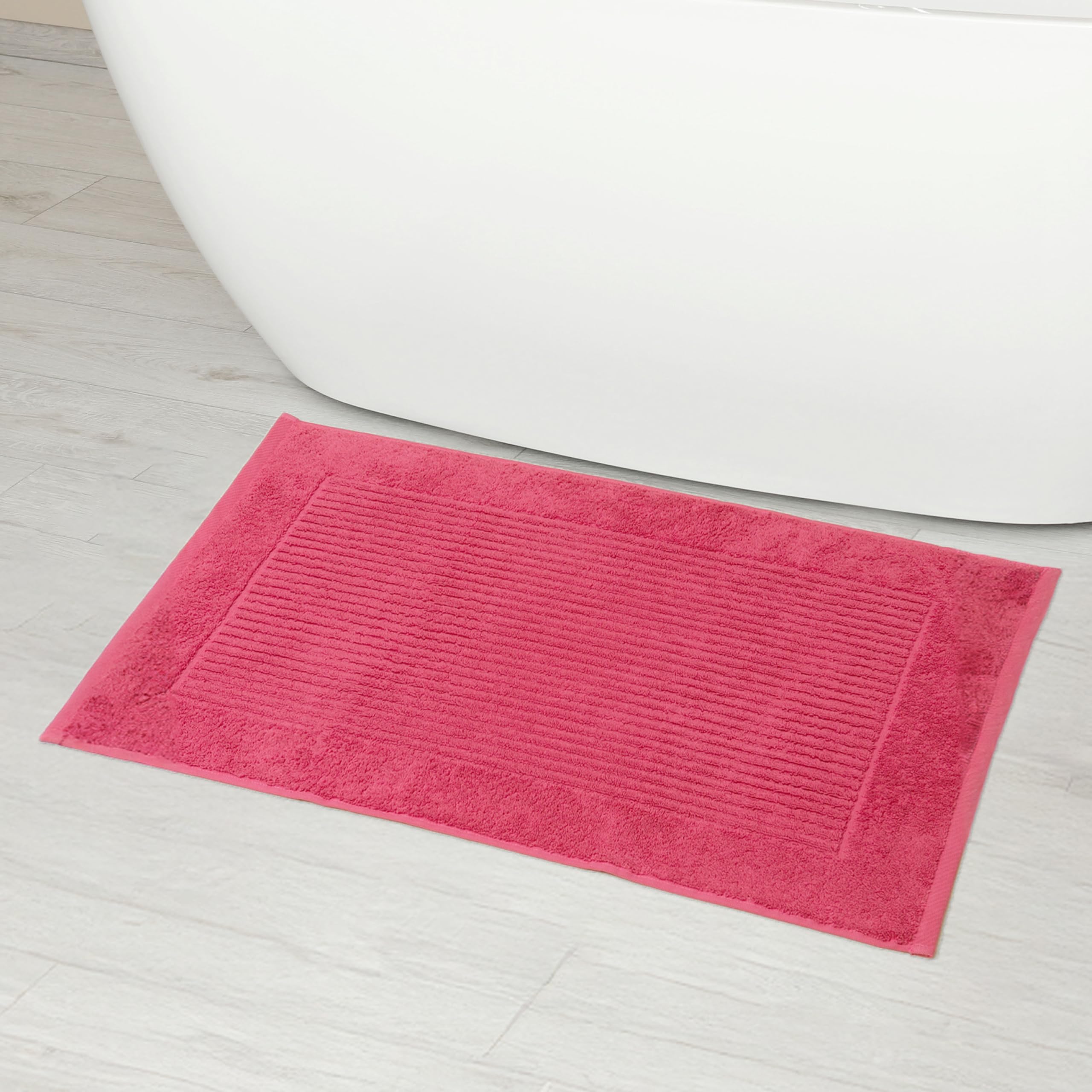 Linens Limited - Non Slip Bath Mat, Bathroom Accessory for Spa Experience, Soft and Luxurious, Turkish Cotton, Super Absorbent Long Rug, Machine Washable (Raspberry)
