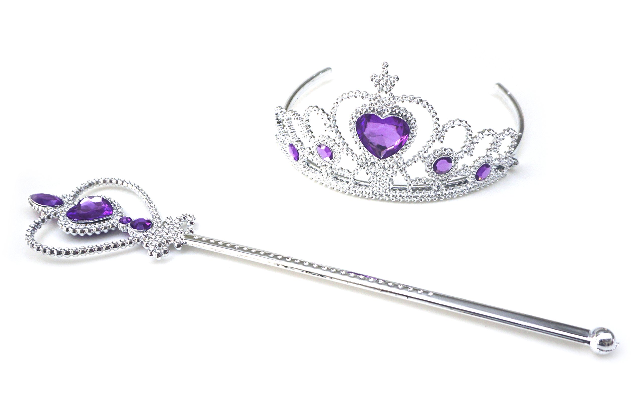 Kuzhi Frozen Elsa Crown Tiara and Wand Set – Silver Heart Jewel (Dark Purple)