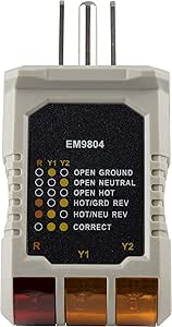 GE 50542 Receptacle Tester, 3-Wire Light Improper Wiring Indicator, Gray/Yellow
