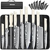 MDHAND Professional Chef Knife Set with Roll Bag, 9PCS Japanese Kitchen Knife Set with Sharpener, High Carbon Stainless Steel Kitchen Knives - Forged Triple Rivet, Dishwasher Safe, Chef Gifts, White
