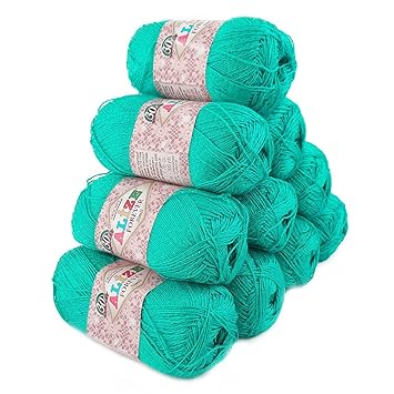 maDDma ® 10 x 50g Strickgarn Alize Forever SIM Strickwolle Häkelgarn Glitzerwolle Farbwahl, Farbe:610 jadegrün
