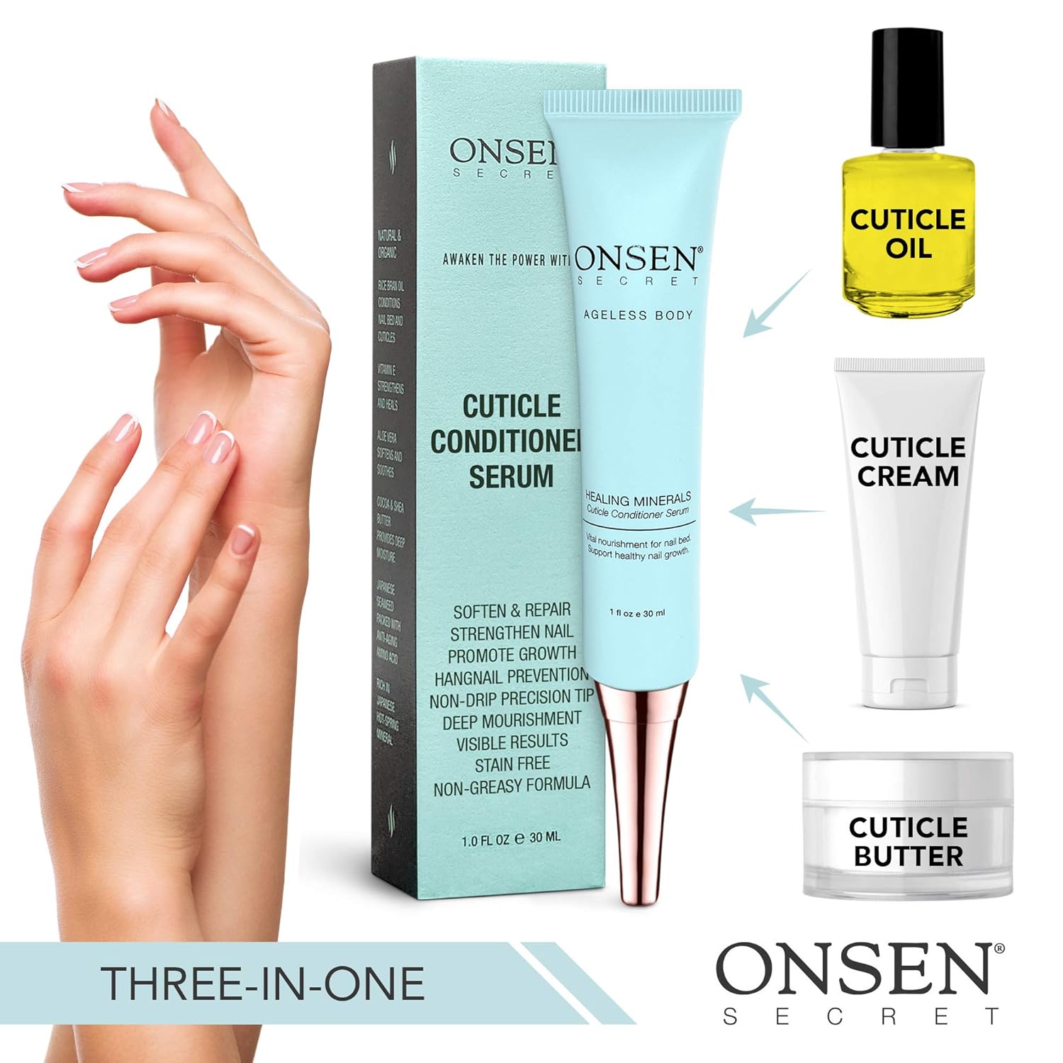 Onsen Cuticle Cream, Cuticle Oil in Deep Action - Japanese Natural Healing Minerals Nail Care Serum and Butter, Sooth, Repair, and Strengthen Cuticles and Nails, Visible Results, Non-Greasy - 1oz: Beauty