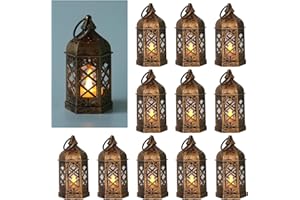 LLQ 12Pcs Mini Lantern for Centerpieces, Small Candle Lanterns Decorative Indoor, Vintage Hanging Moroccan Lantern for Halloween Decorations, Christmas Centerpieces for Tables, Wedding Table Decor