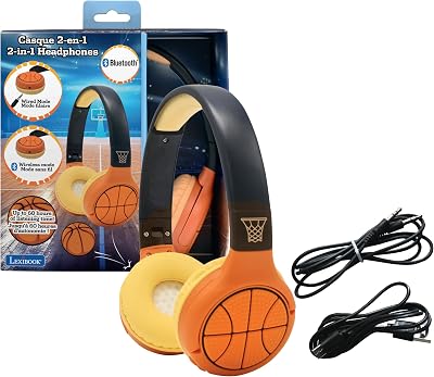 Lexibook Basketball 2-in-1 Headphones Bluetooth Wired with Mic 85 dB HPBT010BA