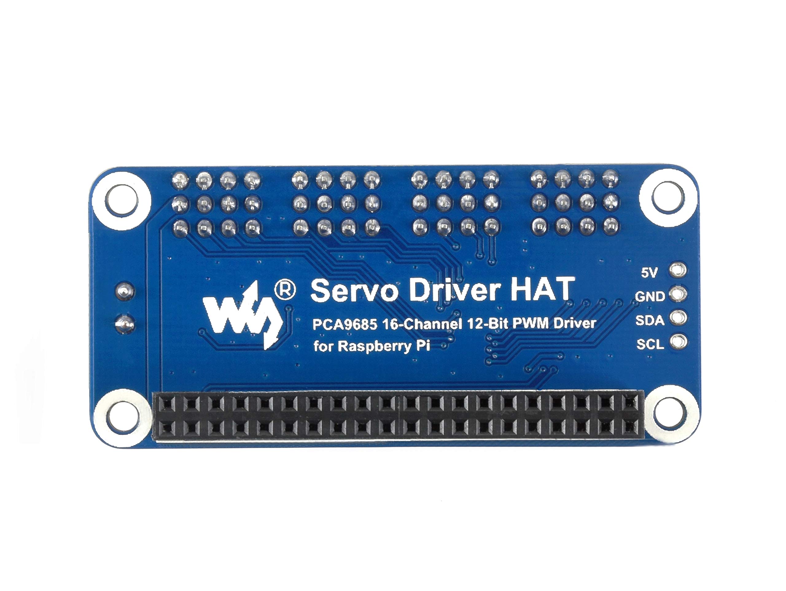 Waveshare Servo Driver HAT Expansion Board, Compatible with Raspberry Pi, 12-Bit, I2C Interface, Straight Pinheader, Up to 16-Channel Servo/PWM Outputs