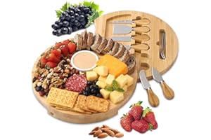 Elegant Bamboo Charcuterie Board with Wooden Tray & Cheese Knife - Colourful Gourmet Display for Christmas, Thanksgiving，Birt