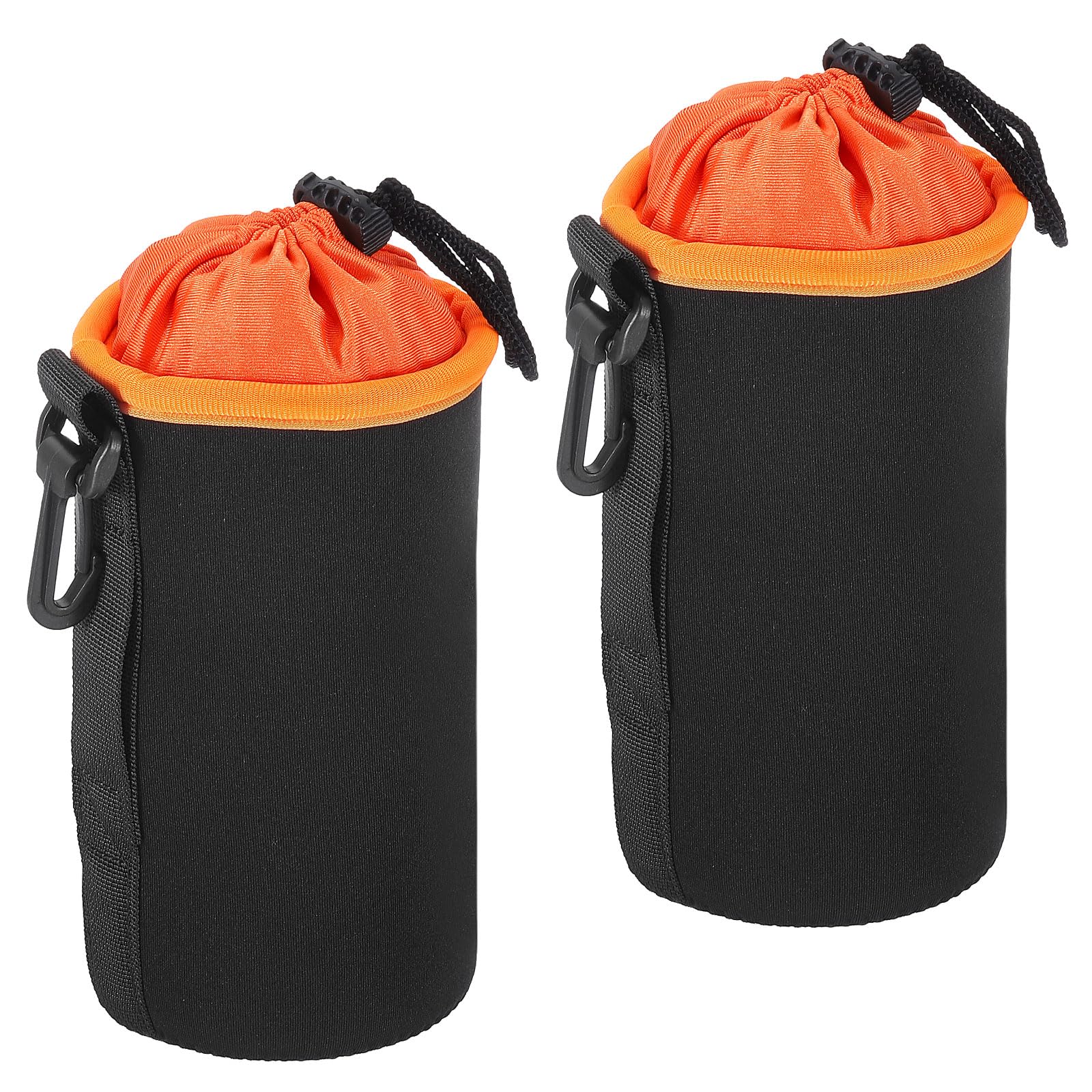 PATIKIL Camera Lens Bag, 2 Pcs 3.7" ID x 7.1" H Cylindrical Drawstring Lens Pouch with Thick Protective Neoprene, Lens Case for DSLR Camera Lens, Water Coffee Cups Black, Orange
