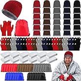 Geyoga 120 Pcs Charity Donation Homeless Care Supplies Bulk Winter Beanie Emergency Blanket Touchscreen Glove Drawstring Bags
