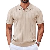 COOFANDY Mens Polo Shirts Short Sleeve V Neck Knit Shirts for Men Casual Old Money Clothes Mens Golf Shirt