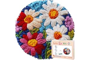 Latch Hook Rug Kit Abstract Cute Daisy Flower Round Shape Carpet Crochet Yarn Craft DIY Hook and Latch Door Mat Tapestry for 