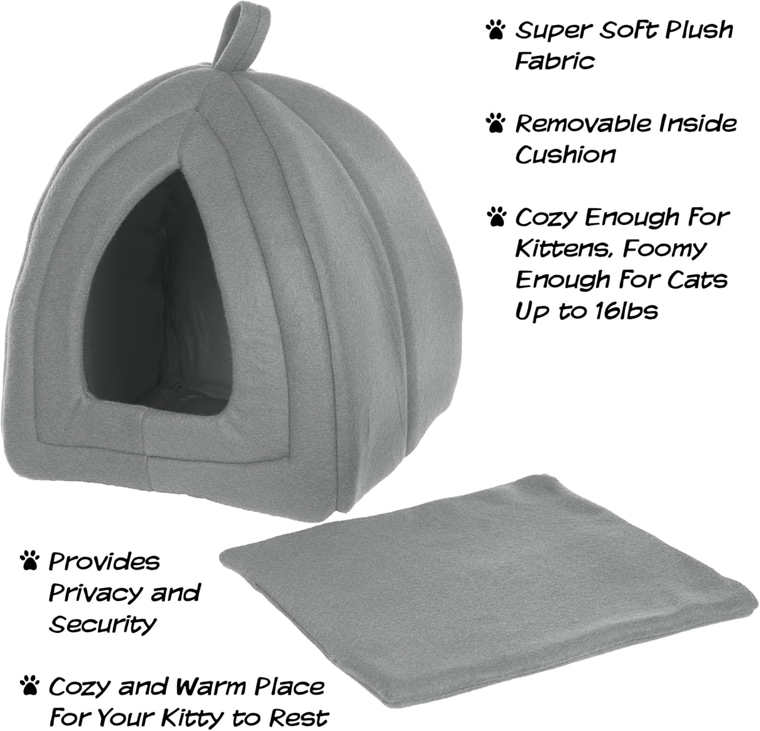 PETMAKER Cat Pet Bed, Igloo- Soft Indoor Enclosed Covered Tent/House for Cats, Kittens, and Small Pets with Removable Cushion Pad (Grey) : Pet Supplies