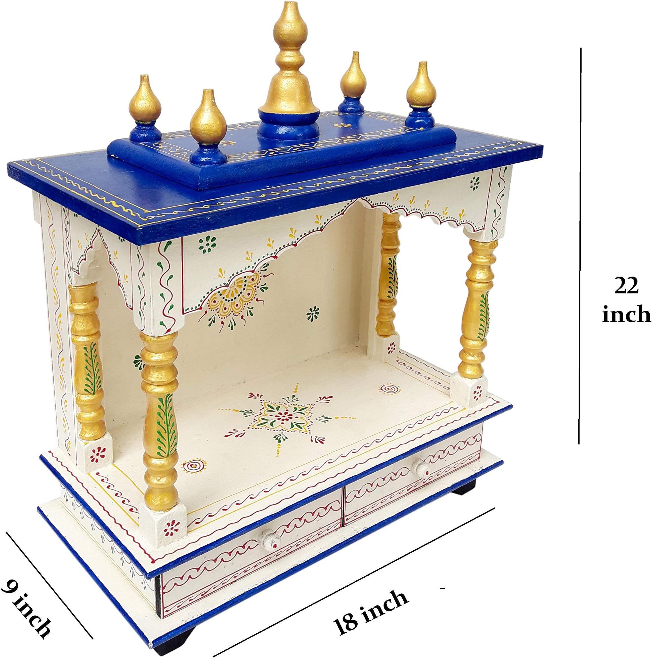 The DNA Group Wooden Temple Pooja Mandir Pooja Mandap Wall Hanging Handmade Rajasthani Multicolor Painted Temple Home & Office (Size - 18x9x22 inch)