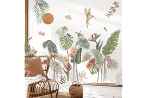 decalmile Boho Tropical Palm Leaves Flower Wall Decals Bohemian Floral Plants Sun Wall Stickers Bedroom Living Room Office Wa