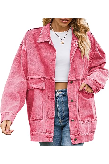 Cazadora Vaquera Chaqueta Vaquera Oversize Rosa Para Mujer