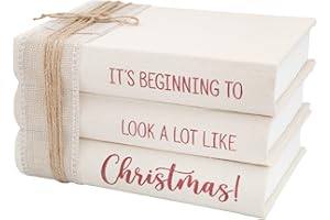 AuldHome Design Christmas Faux Book Stack; Decorative Holiday Book Set w/ Burlap Ribbon Wrap