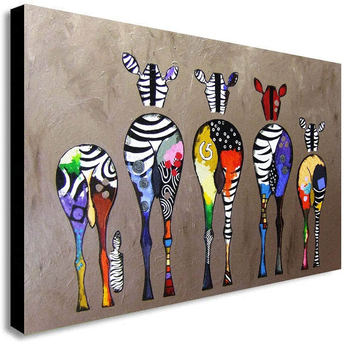 Fab Canvas Zebras Abstract Colourful - Canvas Wall Art Framed Print - A3 16x12 inches