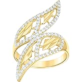 Jewels By Lux 14kt Yellow Gold Womens Cubic-Zirconia Bypass Double Leaf Fashion Bridal Anniversary Engagement Wedding Ring