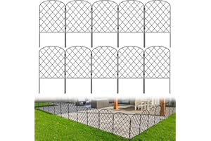 PINPON 10-Pack Decorative Garden Fence, 24in(H) x 10.8ft(L) Rustproof Metal Diamond Grid Panels – Animal Barrier & Landscape Border for Temporary Fencing Yard, Patio, Flower Beds, and Outdoor Decor