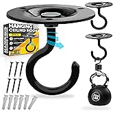 [UPGRADED] 2Pcs 200LBS Rotatable Ceiling Hooks Black Firmly Wall Mount Metal Hangers Round Ceiling Hook for Hanging Hanging Plants, Bird Feeder, Lights, Bed Canopy, Wind Chime, Indoor Outdoor Decor