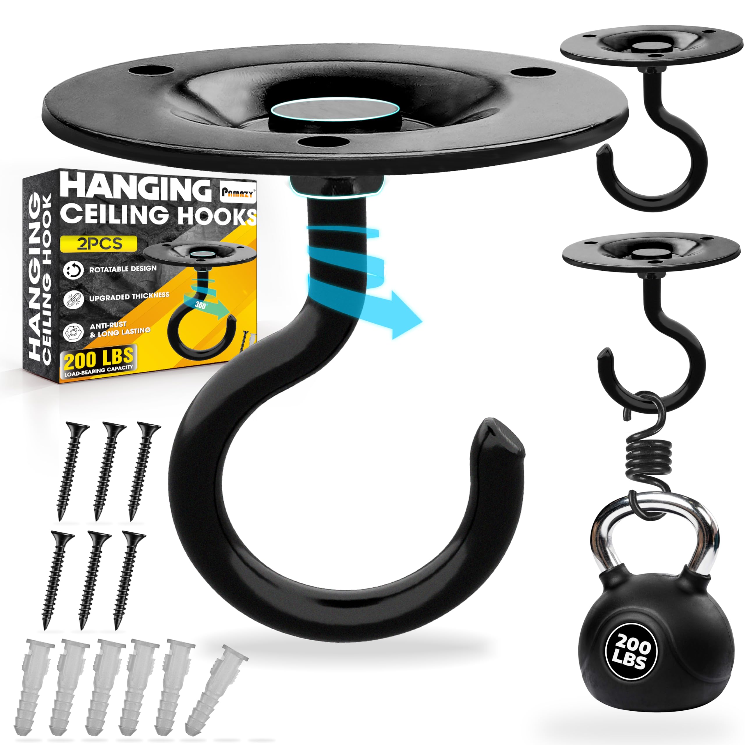 Photo 1 of [Upgraded] 2Pcs 200LBS Rotatable Ceiling Hooks Black Firmly Wall Mount Metal Hangers Round Ceiling Hook for Hanging Hanging Plants, Bird Feeder, Lights, Bed Canopy, Wind Chime, Indoor Outdoor Decor