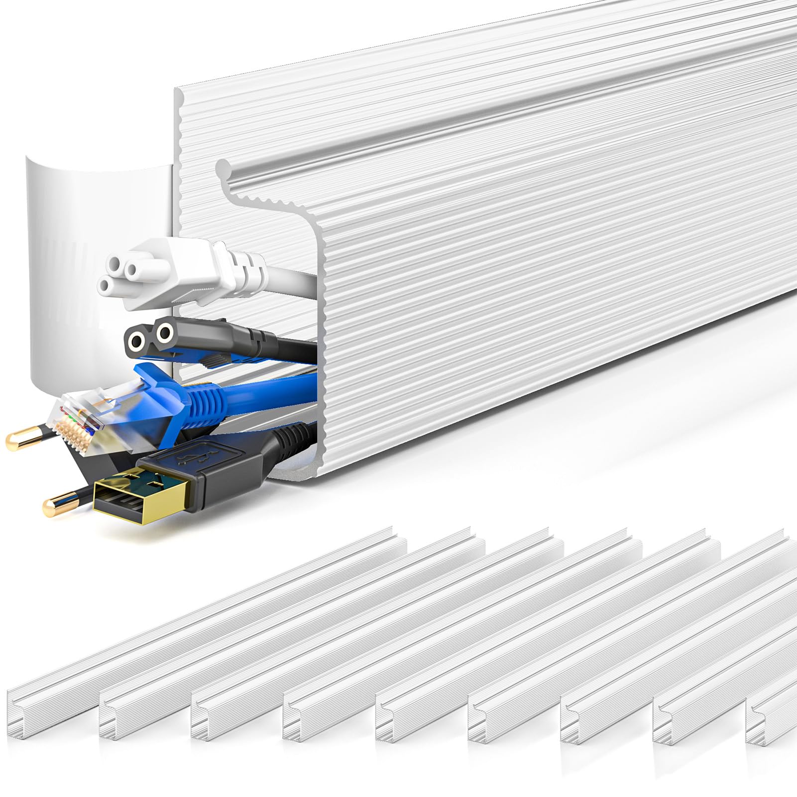 YECAYE 157in Cable Management, Cord Organizer,Easy Install Self-Adhesive Cable Organizer,Cord Management, Desk Wire Holder for Office Organization,Child and Pet Proofing, White