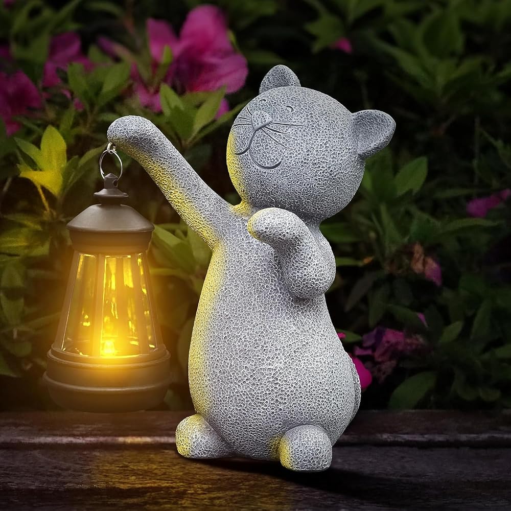 RICHIE Cat Statue Solar Garden Ornament Outdoor Waterproof LED Light