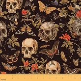 Feelyou Sugar Skull Fabric By The Yard 1 Yard | Botanical Flowers Decorative Fabric Butterfly Gothic Skeleton Polyester Fabric Chairs Halloween Themed DIY Repolyester