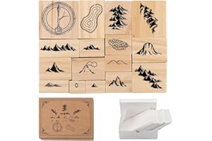 SAYCKER Map-Making Stamp Kit,16pcs Wooden Rubber Stamp Set,Decorative Wood Stamps for Journal,Diary,Scrapbook,Planner,Letter,DIY Craft,Card Making,Mountains,Hills,Volcano,Lake,Compass Rose
