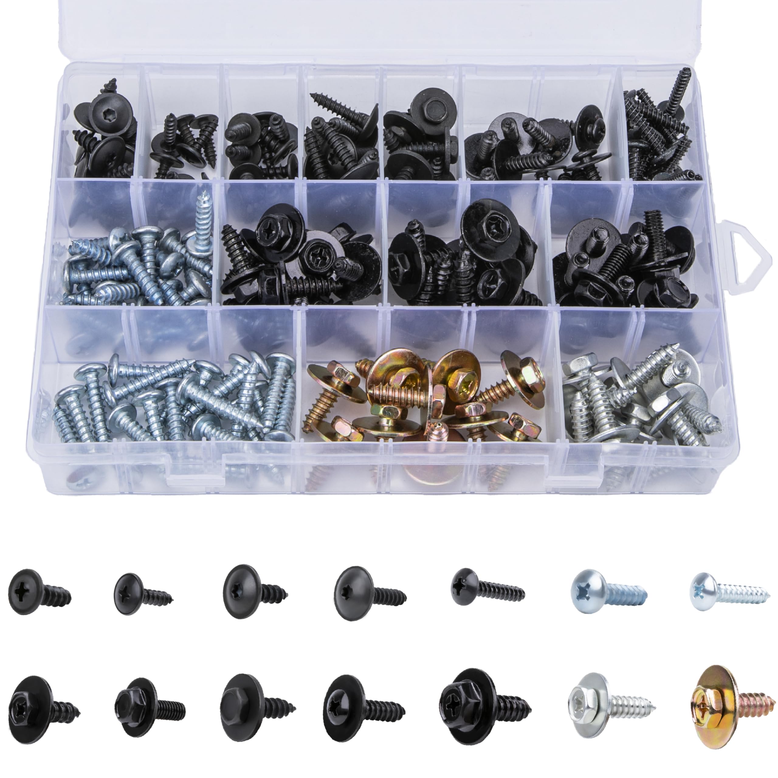 Photo 1 of 160 PCS 14 Sizes Metal Car Screw Body Bumper Hood Retainer Clips with Phillips Round Head Self Tapping Screw Assortment Kit, Automotive Trim Screws Compatible with GM Ford Porsche Toyota