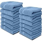 White Classic Luxury Cotton Washcloths 13x13 Inch - 650 GSM Turkish Cotton | Hotel, Spa, Bathroom Face Towel | 12 Pack, Light Blue