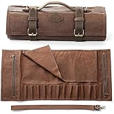 XINZUO Chef Knife Roll Bag-16oz Waxed Canvas and Crazy Horse Leather -with 12 Slots Plus 2 Zipper Pockets to Hold Kitchen Kni