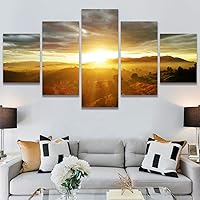 SIGNWIN 5 Panel Canvas Wall Art Sunset in The Mountains for Home Decorations Ready to Hang - 60