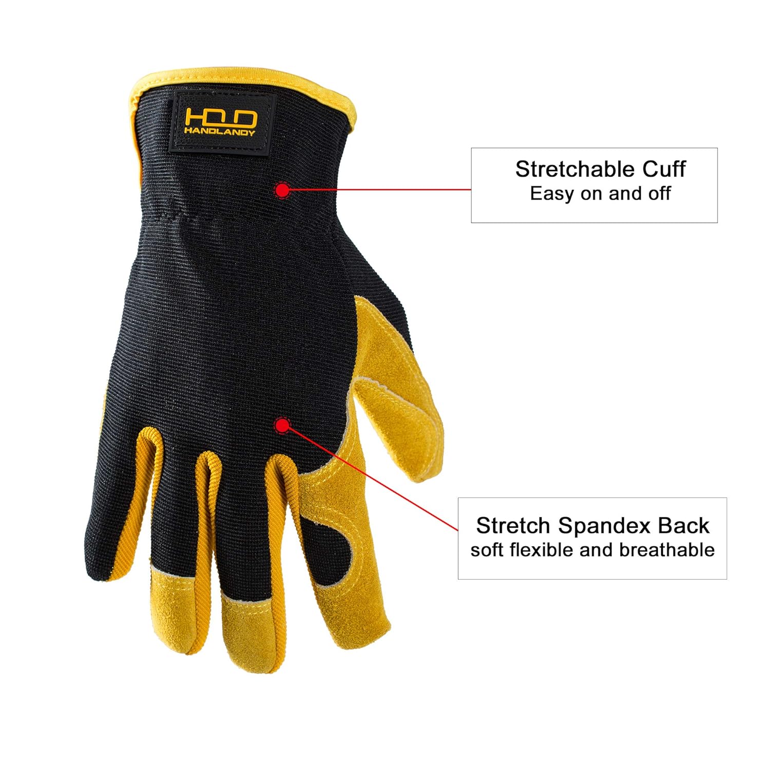 HANDLANDY HLDD General Utility Work Gloves, Men Women Leather Gardening Gloves, Cowhide Palm Mechanic Driver Construction Rigger Glove - Image 3