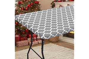 Smiry Rectangle Picnic Table Cover, Waterproof Elastic Fitted Camping Tablecloths for 6 Foot Tables, Wipeable Flannel Backed Vinyl Tablecloth Protector for Indoor, Outdoor (Grey, 30x72 Inches)
