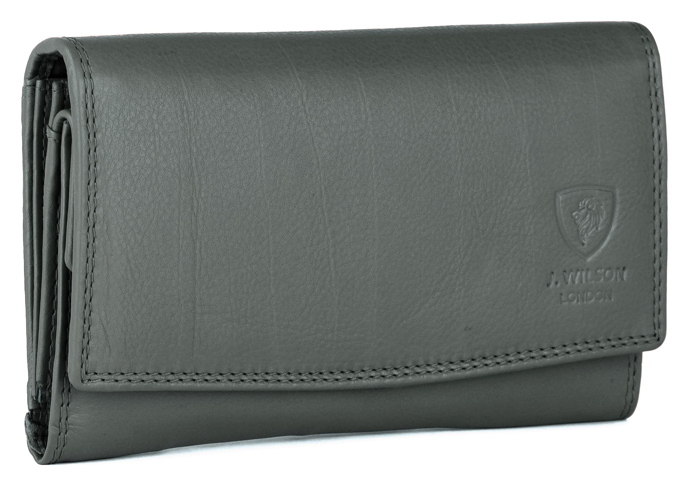 J. Wilson London Ladies Designer RFID Safe Protection Luxury Quality Soft Nappa Leather Purse Multi Credit Card Women Clutch Wallet with Zip Pocket (Gray)