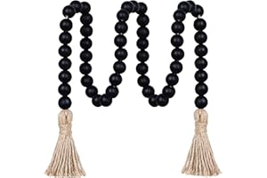 Meplait 39in Wood Bead Garland Farmhouse with Tassels,Versatile Prayer Beads Boho Chic Wall Hanging Home Decor (Black)
