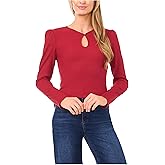 CeCe Womens Long Sleeve Pearl Keyhold Knit Top