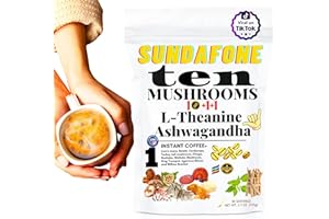 SUNDAFONE Mushroom Coffee with L-Theanine, Ashwagandha, Lion's Mane, Reishi for Focus, Immunity, Memory, Clarity, 12 Adaptogenic Instant Coffee
