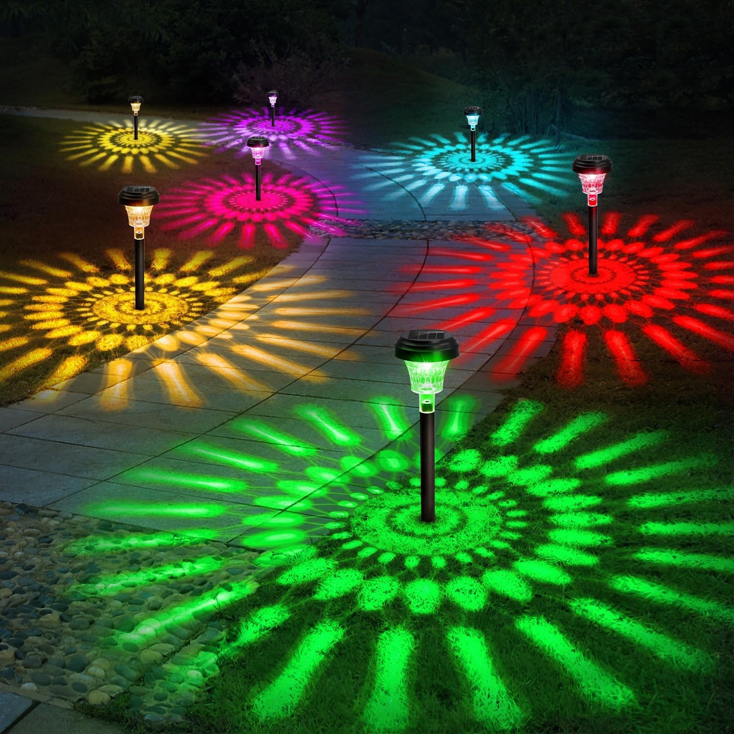 Photo 1 of ***MISSING PIECES*** ROOR Solar Pathway Lights 16 Pack, Outdoor Solar Yard Lights, RGB Color Changing+Warm White, IP67 Waterproof LED Lights for Garden Path Backyard Christmas Lawn Landscape Decorative