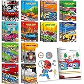 BenLouis 24 Pcs Race Car Mini Coloring Books Kids Racing Theme Party Favors Small Activity Books Bulk for Kids Fast Racecar Wheel Birthday Goodie Bags Stuffers Return Gifts Classroom Travel