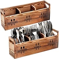 Fasmov 2 Pack Silverware Caddy, Wooden Utensil Caddy Silverware Cutlery Holder with 3 Compartment, Utensil Holder for Spoons,