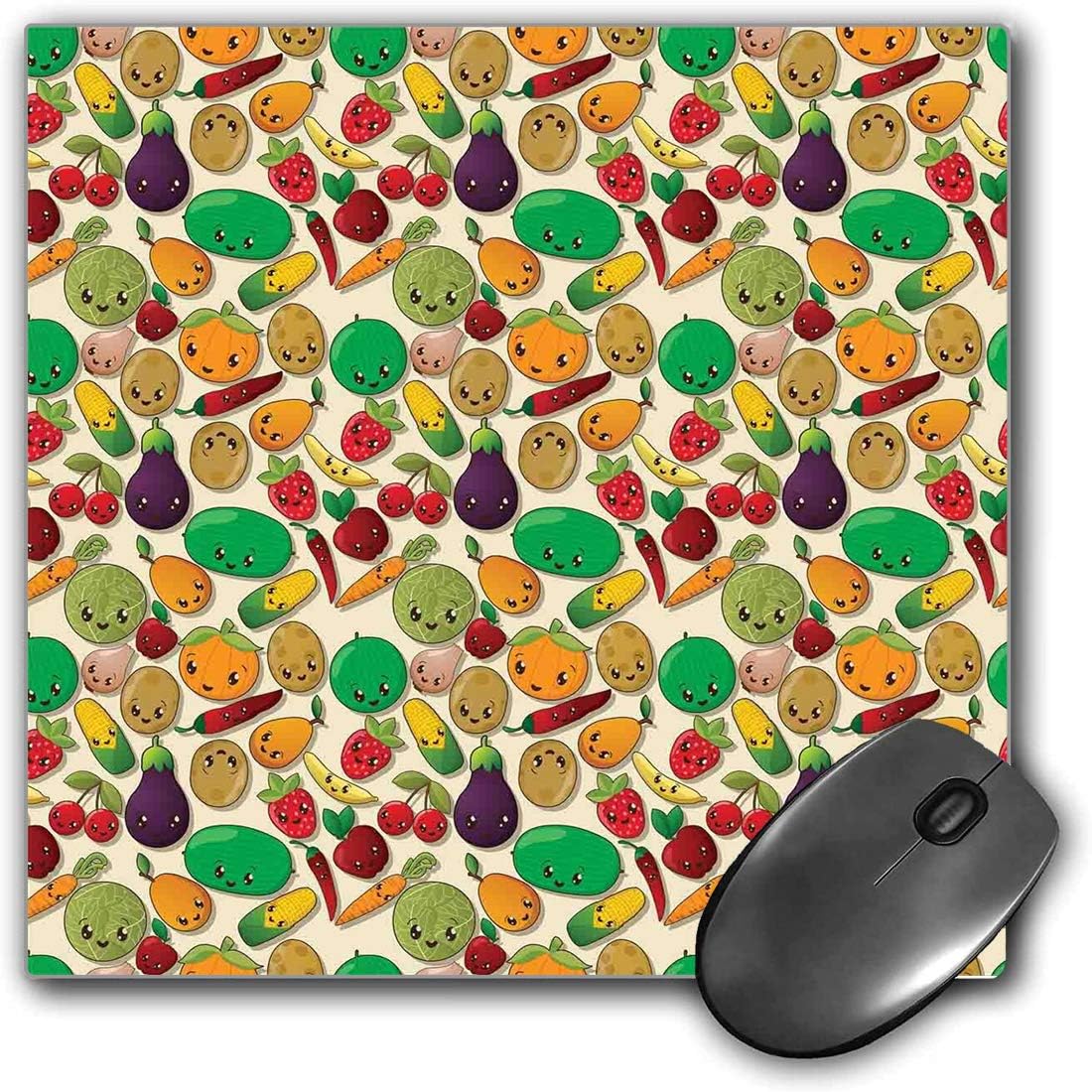 Mouse Pad Gaming Functional Anime Thick Waterproof Desktop Mouse Mat Various Vegetables and Fruits with Kawaii Faces Healthy Food as Sweet Characters,Multicolor Non-slip Rubber Base