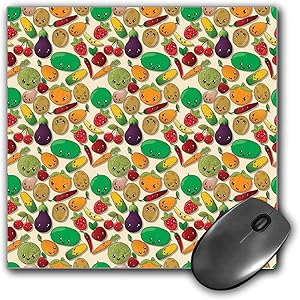 Mouse Pad Gaming Functional Anime Thick Waterproof Desktop Mouse Mat Various Vegetables and Fruits with Kawaii Faces Healthy Food as Sweet Characters,Multicolor Non-slip Rubber Base