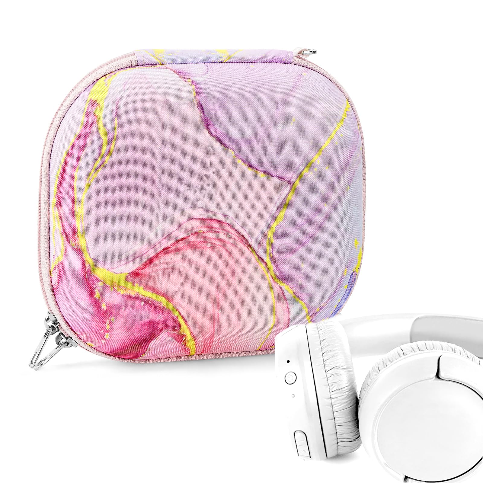 Geekria NOVA Headphones Case for Foldable On-Ear Headphones, Replacement Hard Shell Travel Carrying Bag, Compatible with AKG Y50BT/500, AKG Y45BT, Y400/40, Q460, N60NC Headsets (Pink Marble)