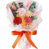 Cyrabota Preserved Roses Bouquet with Vase,3 Real Eternal Roses, Long Lasting Forever Flowers, Valentine Mother Day Christmas Birthday Gift for Women Mom Wife Girlfriend, Orange Roses