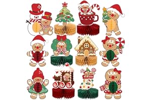 NatNarr 12PCS Christmas Table Centerpieces Gingerbread Christmas Decorations Honeycomb Centerpieces Xmas Party Decorations Snowman Table Toppers for Winter Holiday Party Supplies