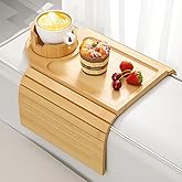 Kssiaz Couch Arm Tray, Bamboo Sofa Table for Couch, Sofa Arm Tray with Cup Holder, Non-Slip Armrest Organizer for Drink, Cup, Snack, Control, Easy to Clean, Natural