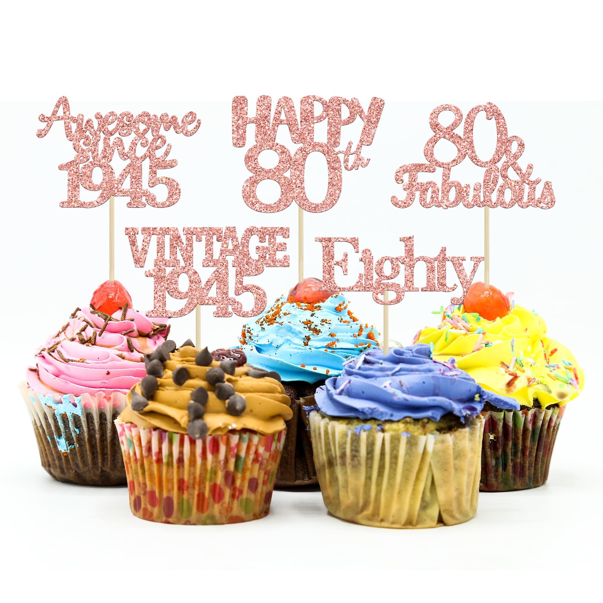Gyufise 30Pcs Rose Gold Vintage 1945 Cupcake Toppers 80th Birthday Cupcake Toppers Awesome Since 1945 Hello 80 Cake Topper Seventy 80 & fabulous Cupcake Picks 80th Birthday Cake Decorations Supplies