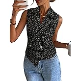 Mina Self 2025 Womens Tweed Plaid Vest Tops - Sleeveless Lightweight Crop Double Breasted Work Casual Jacket