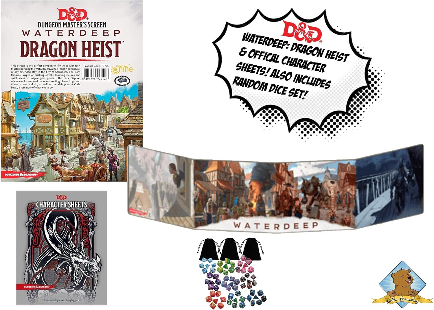 再再販 輸入品 未使用 ダンジョンズ ドラゴンズ ウォーターディープドラゴンハイストマスターズスクリーン キャラクターシート ゴールドグラウンドホッグダイスセット 国内正規品 限定 Superboard Com